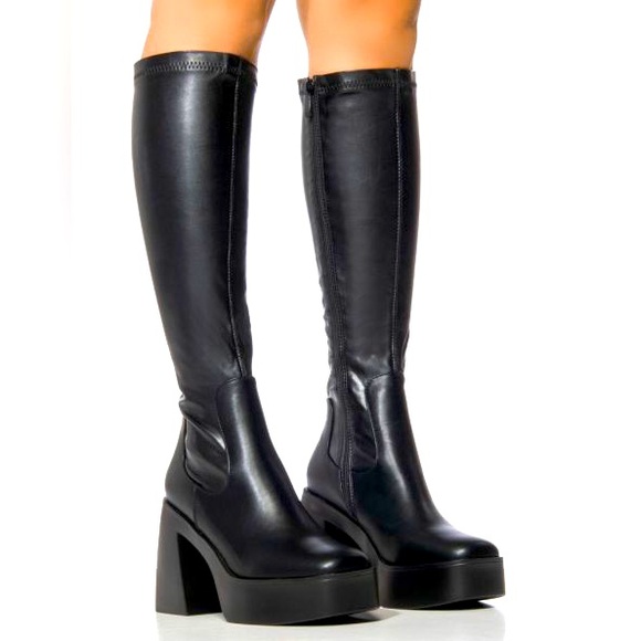 AZALEA WANG Black Chunky Stretchy Knee High Boot - Picture 3 of 7